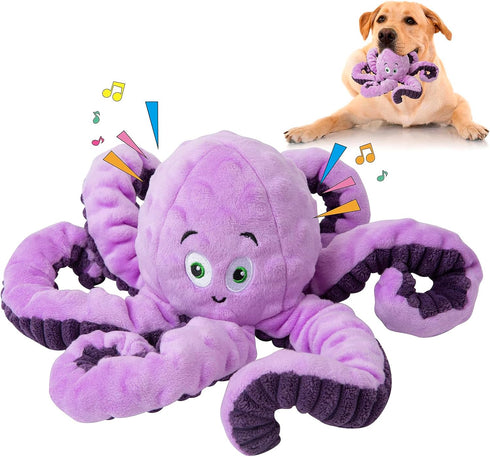 Dog Toys for Large Breeds, Octopus Squeaky Interactive Plush Animals, Funny Cute Toys for Dog Birthday Presents