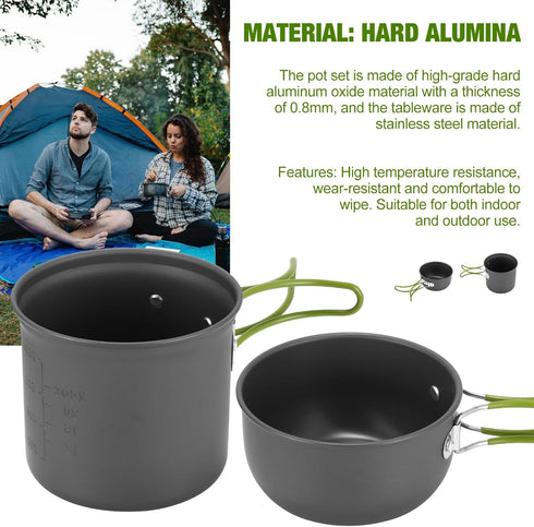 SS SUNSBELL Camping Cooking Set, Non-Stick Pot and Pan Set for 1-2 People Outdoor Cooking