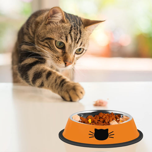 2Pcs Cat Bowls Non-Slip Stainless Steel, 7 Oz Cat Food Bowls for Indoor Small Pets, Removable Rubber Base