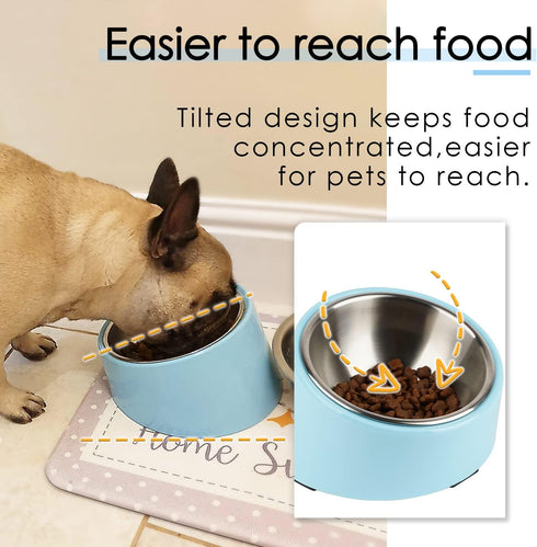 SuperDesign Mess Free 15° Slanted Bowl for Dogs and Cats, Tilted Angle Bulldog Bowl Dog Feeder, Non-Skid & Non-Spill, Easier to Reach Food S/0.5 Cup Blue
