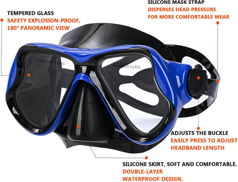 Snorkeling Gear for Adults, Snorkel Mask Set with Dry Snorkel, Scuba Diving Mask, Swim Glasses for Youth