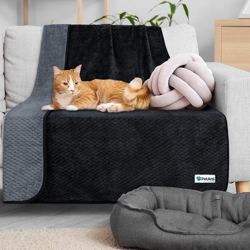 PetAmi Waterproof Dog Blanket, Leakproof XL Pet Blanket for Large Dogs, Reversible Washable Soft Plush, 60x80 Black Gray