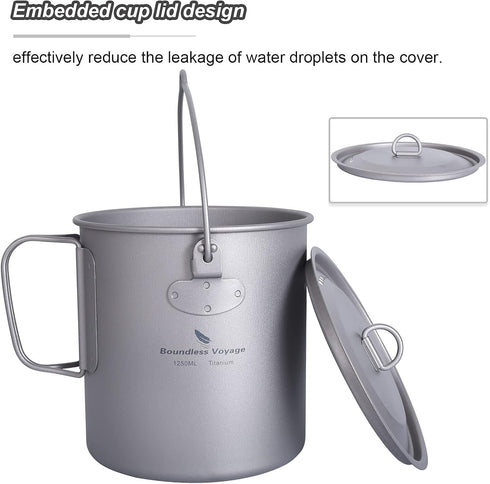 Outdoor Titanium Pot with Lid, 750ml - 2900ml, Folding Bail Handle, Camping Hiking Picnic Set