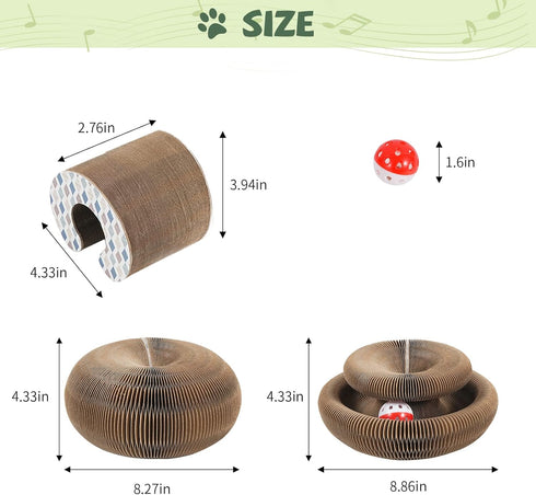 Organlada Cat Scratcher Cardboard with Bell-Ball, Foldable Slinky Scratch Pad, 1pcs