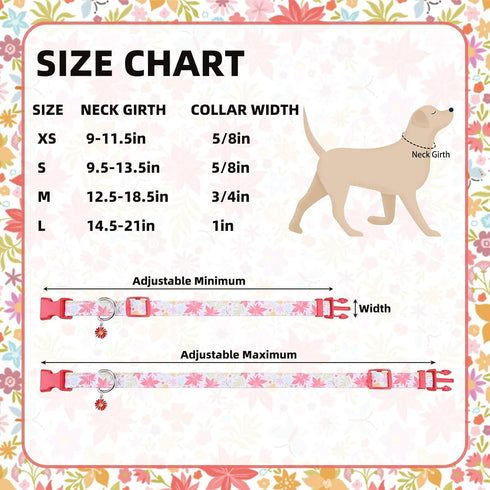 PUPTECK Cute Adjustable Dog Collar, Red Floral Pattern Design for Small Medium Large Dogs, Gift for Male Female Dogs