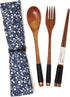 Honbay 3PCS Japanese Style Wooden Flatware Set with Retro Cloth Pouch for Travel or Daily Use