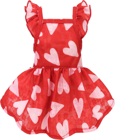 Fitwarm Valentines Day Sweet Heart Dog Dress, Holiday Outfit for Small Dogs Girl, Pet Cat Apparel, Red, Pink, Small