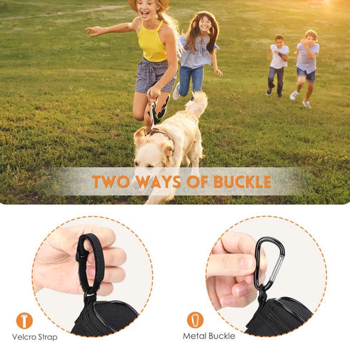 MalsiPree Dog Poop Bag Holder for Leash - Soft Fabric Waste Bag Dispenser with Stainless Steel Clip, Adjustable Strap