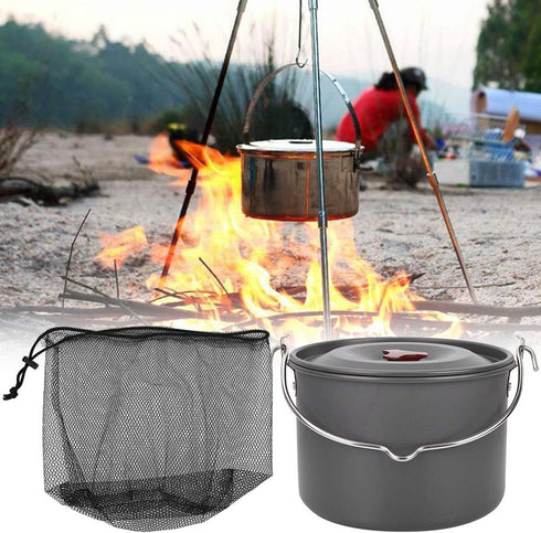 Portable Lightweight Camping Pot Set for Outdoor Cooking, Hanging Camping Pot for Hiking Adventure