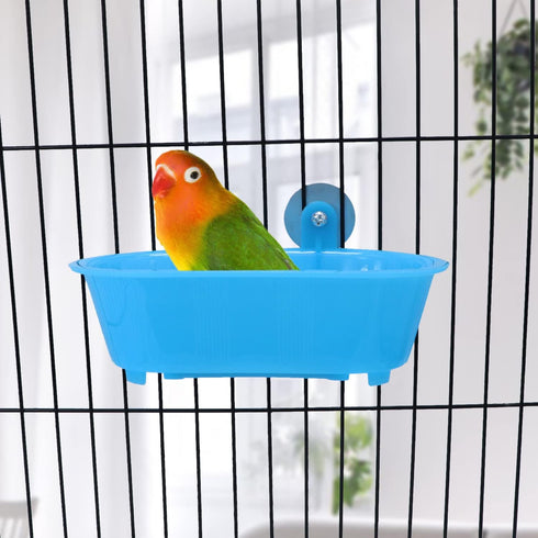 Wontee Bird Bath with Mirror Toy for Small Birds, Fixable Parrot Bathroom Tub for Parakeets
