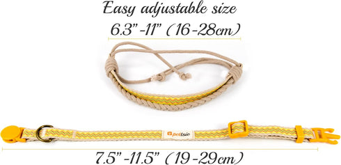Pettsie Breakaway Cat Collar & Matching Friendship Bracelet, Soft Cotton Adjustable 7.5"-11.5", Yellow