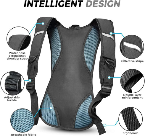 Hydration Backpack with 2L Bladder - Water Pack for Men Women Kids for Running Hiking Biking