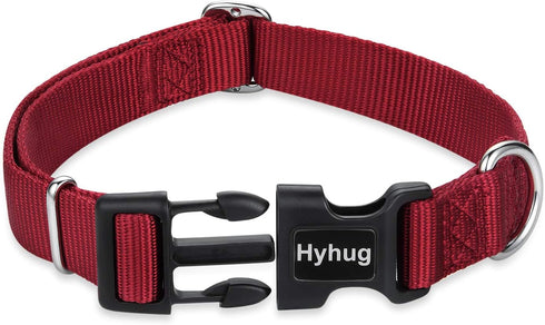 Hyhug Dog Collar for Large Dogs - Heavy Duty Red, Quick Release Nylon Buckle, Adjustable & Durable