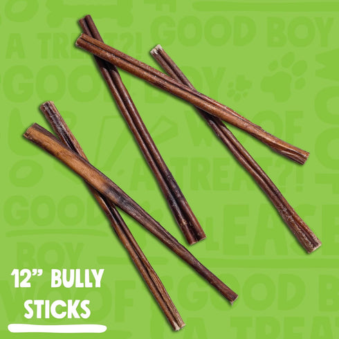 Bully Sticks for Small Dogs - All Natural, Single Ingredient Bully Sticks for Puppies to Medium Dogs (12" Stnd - 3pk)