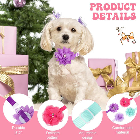 Reginary 100 Pcs Bulk Dog Collar Flowers, Adjustable Nylon Multi Color Floral Collars for Small Pets