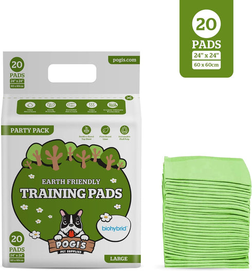 Pogi's Dog Training Pads with Adhesive Sticky Tabs (20-Count) (24x24in) - Large Puppy Pads, Earth-Friendly Dog Pads, Plant-Based Puppy Pee Pads for Dogs - Puppy Supplies for Small to Large Sized Dogs