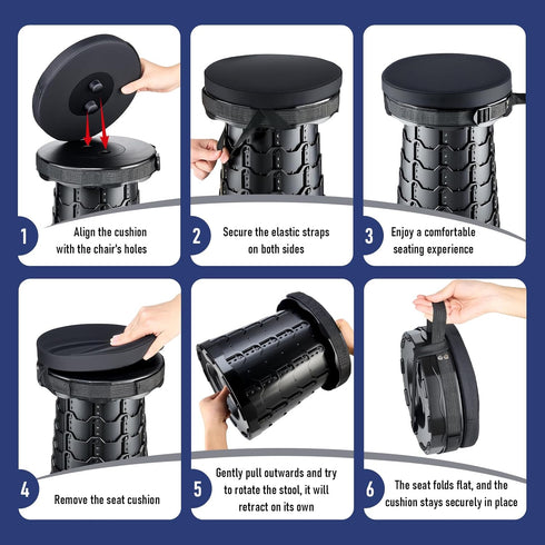 2026 Upgraded Collapsible Stool with Cushion, Portable Folding Stool for Adults Heavy Duty, Camping Stools for Outdoor