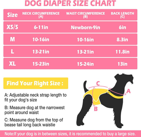 Jollywoods 3 Pack Washable Female Dog Diaper Onesie Sanitary Pantie with Adjustable Suspender, Reusable Fixed Doggie