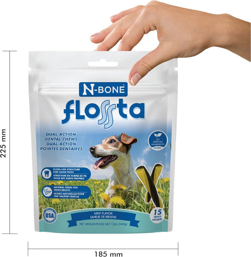 N-Bone FLOSSta Dual Action Dental Chews, Mint Flavor, 6.4-oz bag