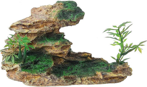 Aquarium Ornament Rock Cave, Artificial Mountain View Stone with Moss Tree for Fish Tank Decoration