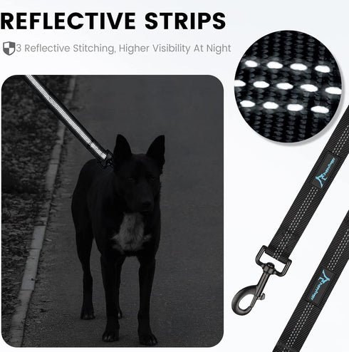 PuppyDoggy 18in Short Dog Leash with Padded Handle, 3 Reflective Threads for Large Medium Dogs, 2 Pack