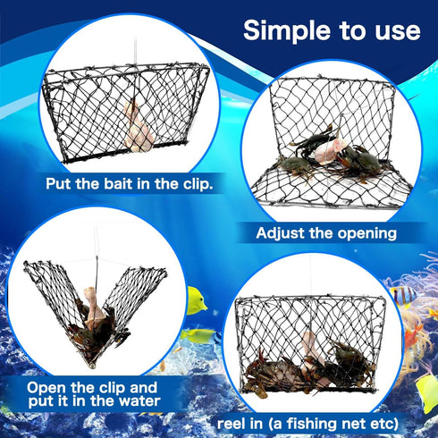 Feleolibe Foldable Crab Trap Castable Crabjaw with Crab Gauge and Bait Clip for Saltwater or Freshwater