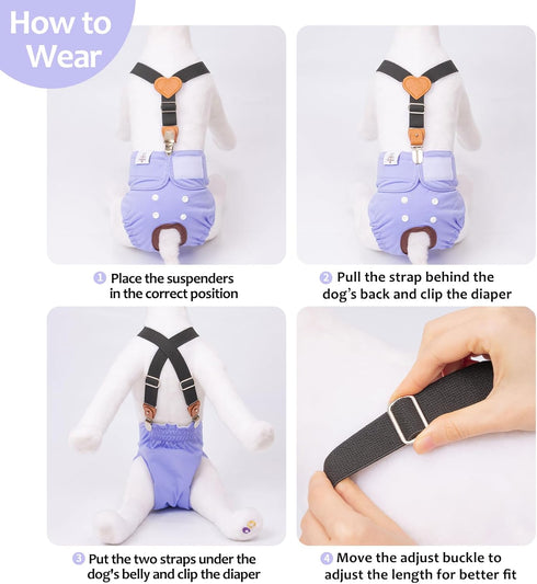 3 Pack BDD01L CuteBone Dog Diapers Female Reusable Doggy Diapers with One Suspender for Small Medium Large Dog Period