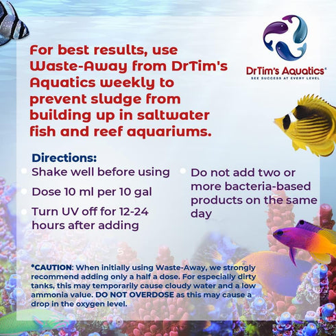DrTim's Aquatics Saltwater Waste-Away, Natural Fish Tank Waste Management Solution, 16 oz.