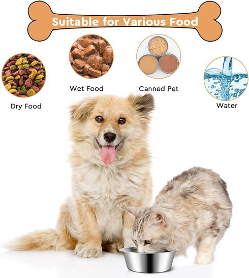 6 Pack Stainless Steel Dog Bowls - Metal Water Bowls, 6.9" Basic Pet Food Bowl for Large, Medium, Small Dogs, 30oz