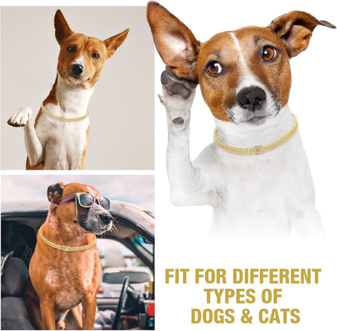 Dog Chain Silver Cuban Collars - Walking Silver Metal Chain Choke Collar with Secure Buckle, Pet Crystal Necklace