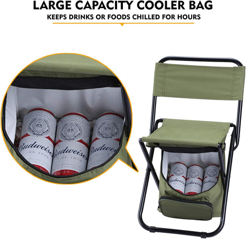 12.2" Depth,12.6" LEADALLWAY Fishing Chair with Cooler Bag Compact Fishing Stool Foldable Small Hunting Chair Seat Seat