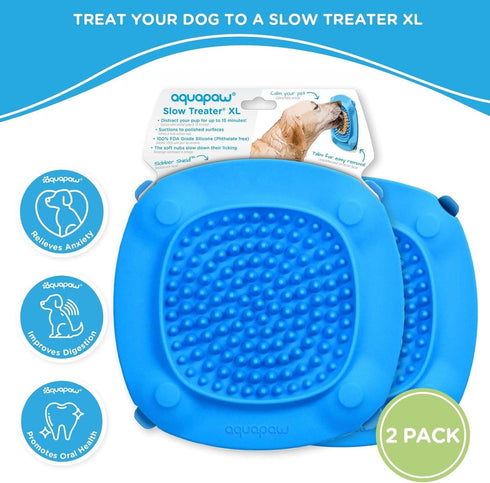 Aquapaw Premium 2-Pack Dog Lick Mat with Suction Cups, Slow Feeder for Treats & Peanut Butter, Blue
