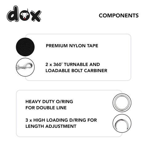 DDOXX Nylon Dog Leash - 6.6 ft, 3-Way Adjustable Leash Dogs - XS (Black), red Dog Leash