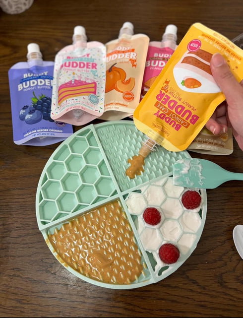 BUDDY BUDDER Pumpkin Pup + Ruff Ruff Raw Red Dog Enrichment Mat Combo, 100% All Natural Peanut Butter, Healthy Treats