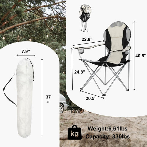 330 LBS Outvita Folding Camping Chair, Oversized Portable Padded Arm Chair with Carry Bag & Cup Holder for Outdoor