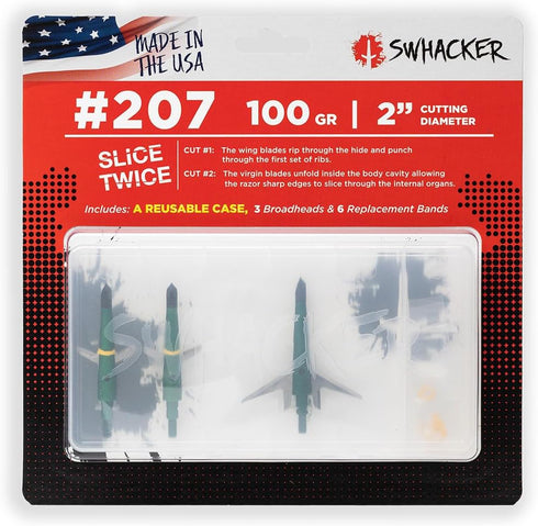 Swhacker SWH00207 #207 Broadheads, 2 Inch Cut, Set of 3-100 Grain, Green