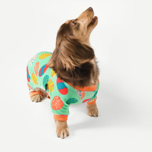 Fitwarm Easter Egg Dog Pajamas, Holiday Clothes for Small Dogs, Lightweight Velvet Pet Outfit (Light Green, Orange,