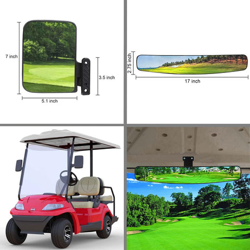 Golf Cart Mirror, HKOO Folding Side Mirrors and Rear View Mirror, Extra Wide Panoramic Combo Pack