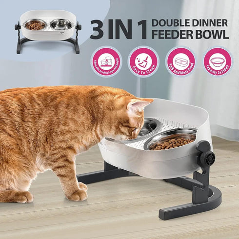 All for Paws Height Adjustable Cat Elevated Bowls - Stainless Steel Dog Food Water Bowls, Mess Proof Pet Feeding Bowls