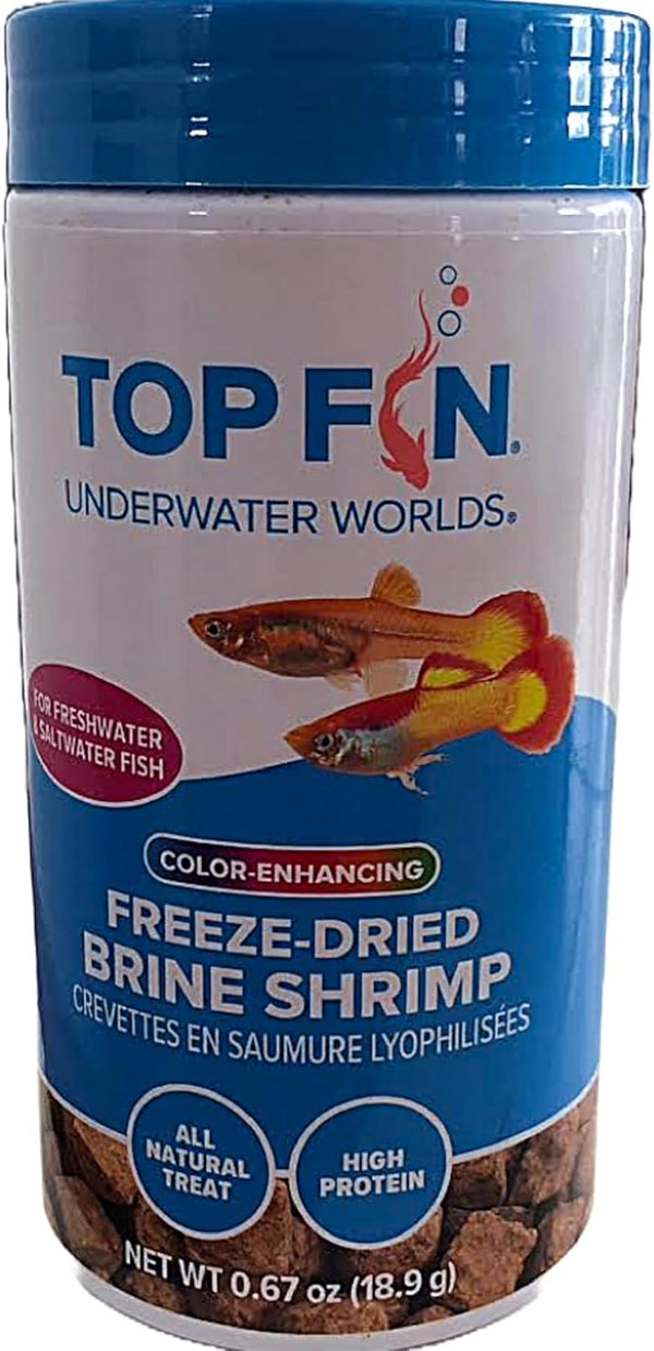 Top Fin Treat Color-Enhancing Freeze-Dried Brine Shrimp All Natural Treat, High Protein. 1-0.67 oz