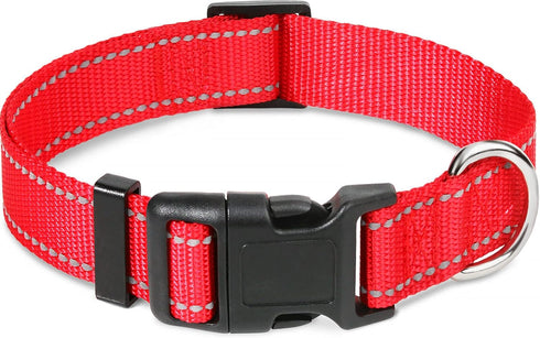 Taglory Adjustable Reflective Dog Collars for Small Medium Large Dogs, Quick Release Plastic Buckle (Red, Small)