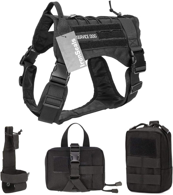IronSeals Service Dog Vest Harness, Tactical Molle Dog Vest with Detachable Patches and Pouches