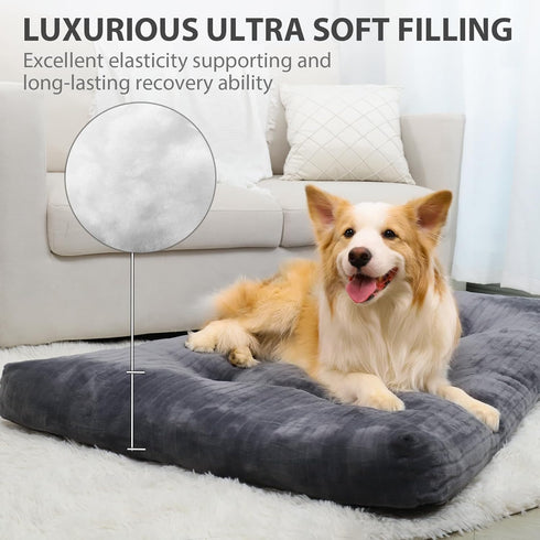 Dog Crate Bed Washable Jumbo Dog Beds for Large Dogs, Deluxe Thick Flannel Fluffy Comfy Kennel Pad, 48 x 29 Inch, Gray