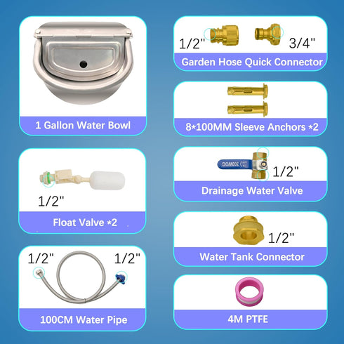 boajf 2 (1 Automatic Dog Water Dispenser with Drain Hole & Drain Valve, Stainless Steel Auto Dog Water Bowl with Float