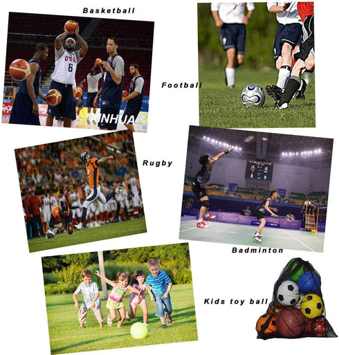 Heavy Duty Mesh Ball Bag, Drawstring Storage Bag for Basketball, Soccer, Sports Gear with Adjustable Strap