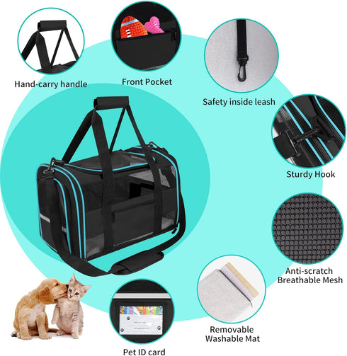 Large Cat Carrier Dog Carrier - Collapsible Soft-Sided Pet Carrier for Large Cats and Medium Small Dogs Up to 25 Lbs