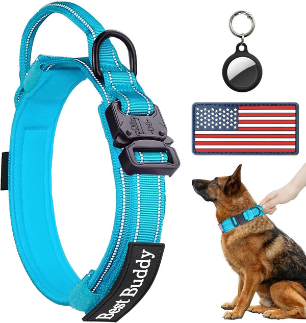 Reflective Tactical Dog Collar with Handle, Heavy Duty Military Collar with Metal Buckle for Medium and Large Dogs