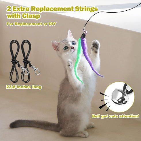 Interactive Cat Toys - Retractable Wand Toy and Feather Toys Refills for Indoor Cats
