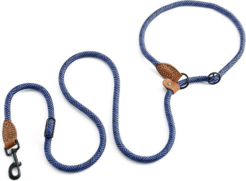 Mile High Life Dog Rope Leash - Genuine Leather Tailored Connection - Dog Slip Lead - 8 FT Hand Free with Heavy Duty