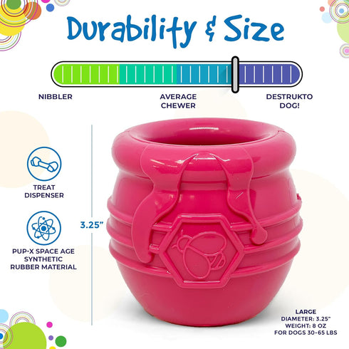 SodaPup Honey Pot - Durable Dog Treat Dispenser & Enrichment Toy, Non-Toxic Natural Rubber for Mental Stimulation